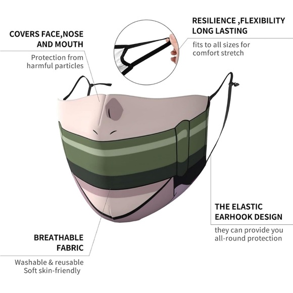 Demon Slayer Nezuko Pink & Green Bamboo Muzzle Unisex Facemask - Picture 7 of 11